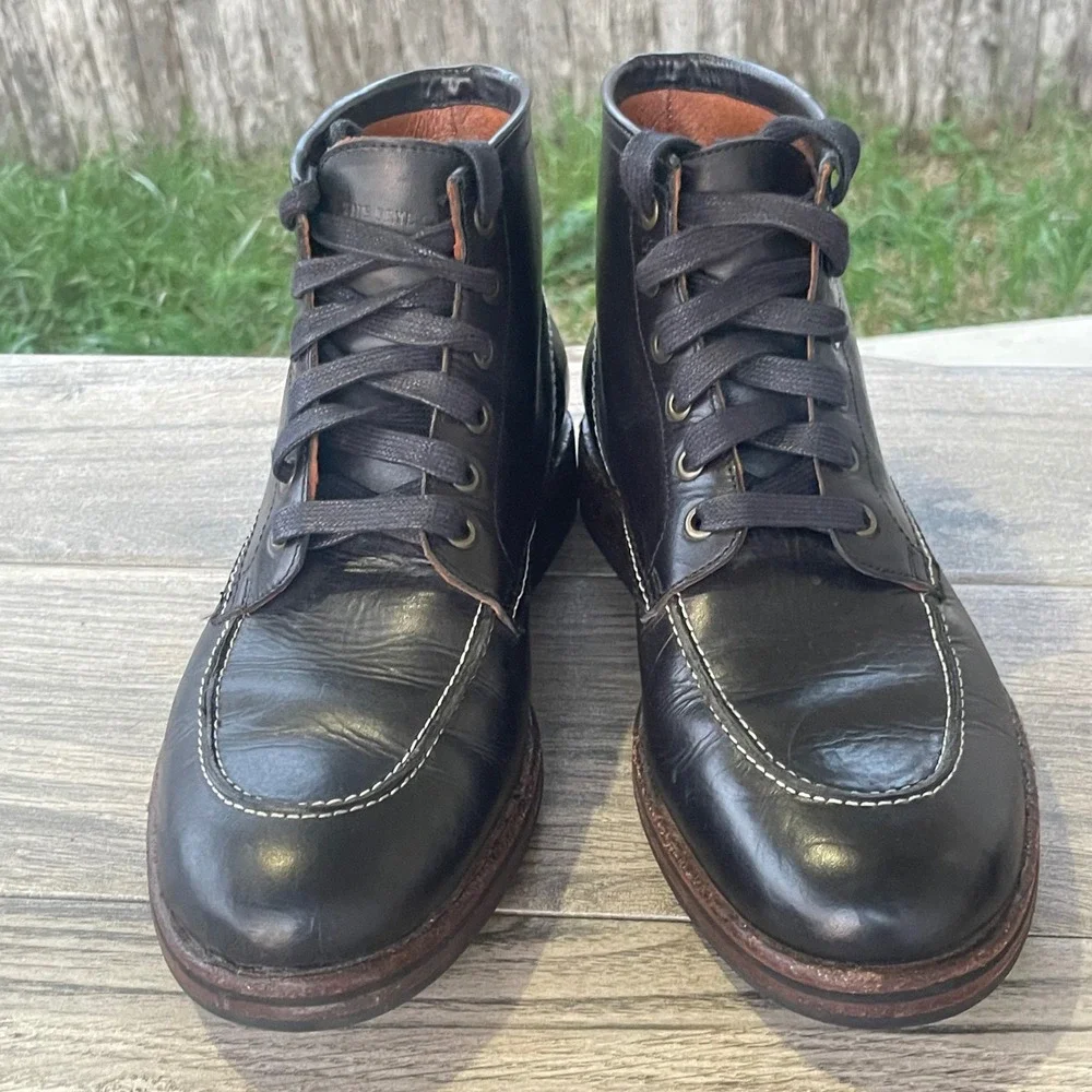Frye Arkansas Logger Boots Men 7.5 D Black Leather Lace Up Ankle 3487107 Moc Toe